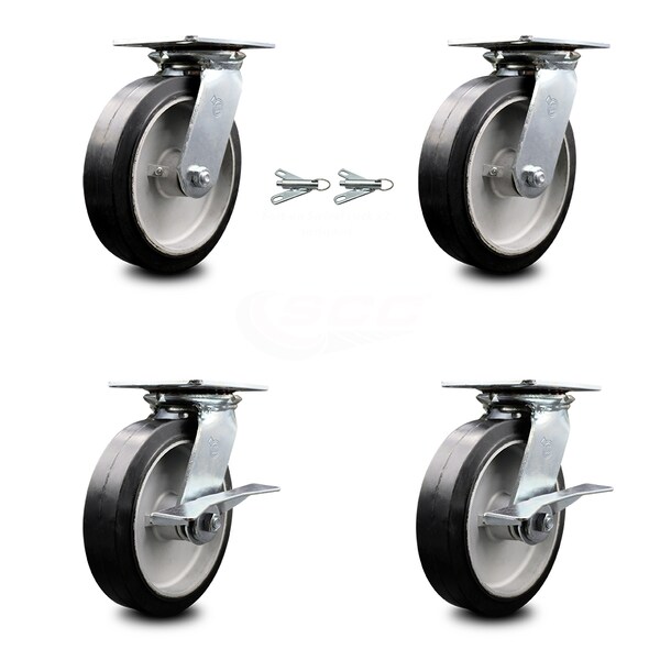 Service Caster 8 Inch Rubber on Aluminum Swivel Caster Swivel Locks 2 Brakes SCC, 2PK SCC-35S820-RAB-BSL-2-SLB-2 - main